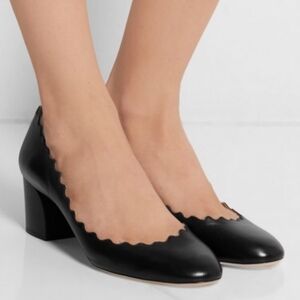 Chloé Lauren scalloped black leather Pumps black women's size 6.5